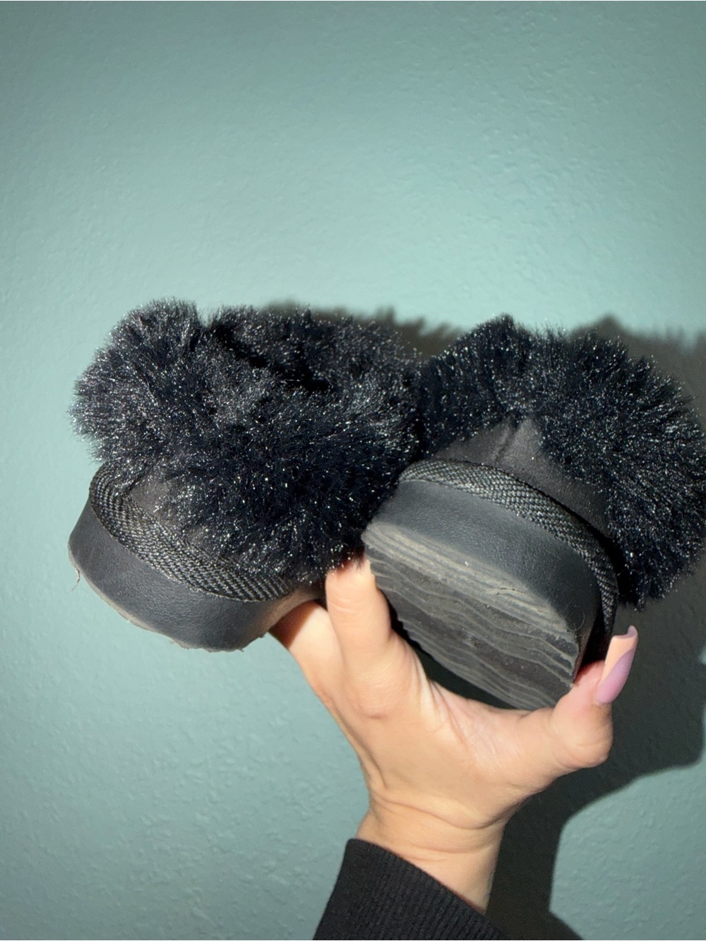 Kids Black Faux Fur Slip-On Slippers - Picture 4 of 4